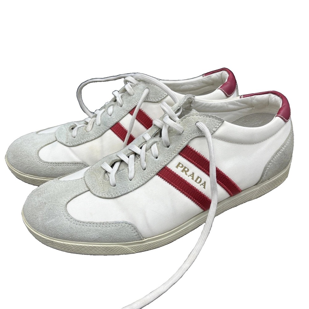 Prada America's Cup Sneakers Men's Size 8 White Gray Low Top Shoes Authentic